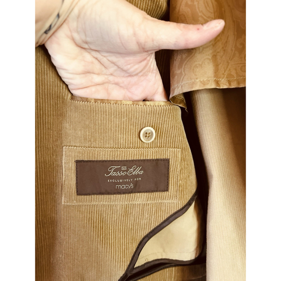 Tasso Elba Mens Tan 3 Button Corduroy Blazer Jacket Large 42-44 Sport Coat - Picture 7 of 10